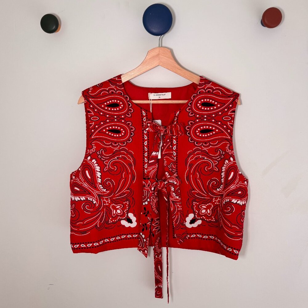 NWT XL Commense Paisley Bandana Tie-Front Vest